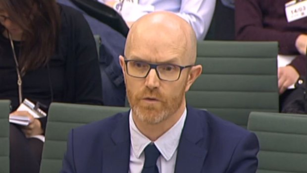 Simon Milner, Policy Director for the UK, Middle East and Africa for Facebook in front of the Home Affairs Select Committee in the House of Commons, London