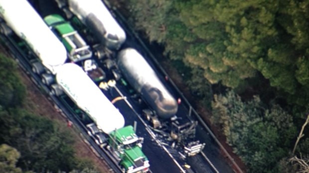 The scene at the fatal fuel tanker smash in Tyabb.