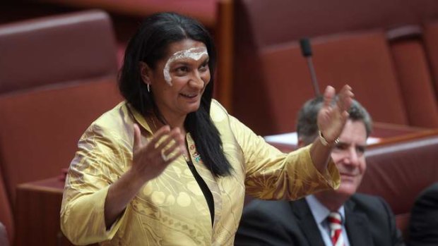 Senator Nova Peris delivers her maiden speech in the Senate. Photo: Alex Ellinghausen