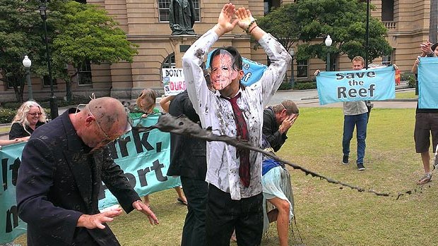 Conservation groups protesting approval of Abbot Point project in Queens Park, Brisbane.