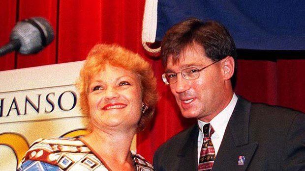 Pauline Hanson and David Oldfield at a One Nation function in 1999.