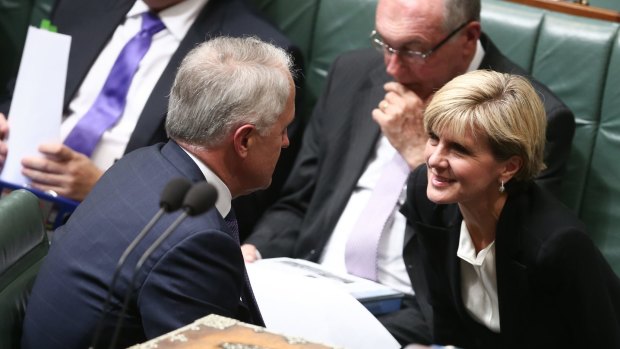 Prime Minister Malcolm Turnbull and Foreign Affairs Minister Julie Bishop during question time on Tuesday.