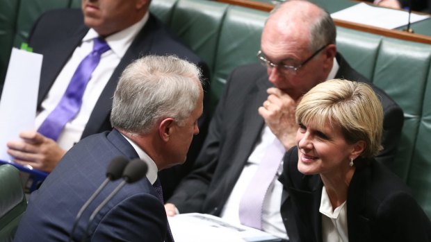 Prime Minister Malcolm Turnbull and Foreign Affairs Minister Julie Bishop during question time on Tuesday.