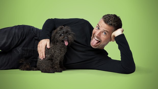 Pete Evans with his dog Shikoba promoting his new range of cat and dog food, called Healthy Everyday Pets with Pete Evans.