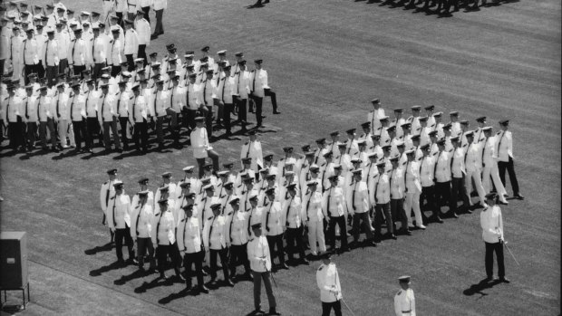 Cadets of the Australian Defence Force Academy in Canberra on Parade, 1986. 