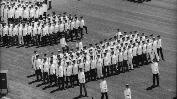 Cadets of the Australian Defence Force Academy in Canberra on Parade, 1986. 