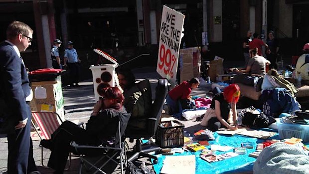 Campers waking up at the protest site.