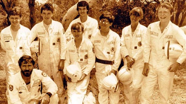 Young volunteer: Shane Fitzsimmons at the age of 16 (centre) with his father George (bottom left) and the rest of the Duffys Forest fire crew in 1985.