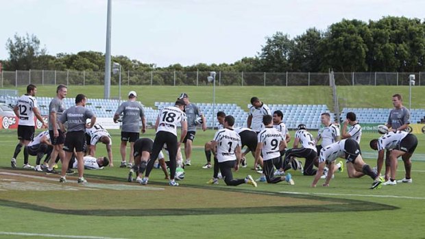 Mired in scandal: The Sharks at training on Saturday.
