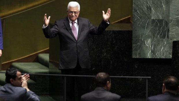 Last chance to save a two-state solution ... Mahmoud Abbas acknowledges applause after his UN speech.