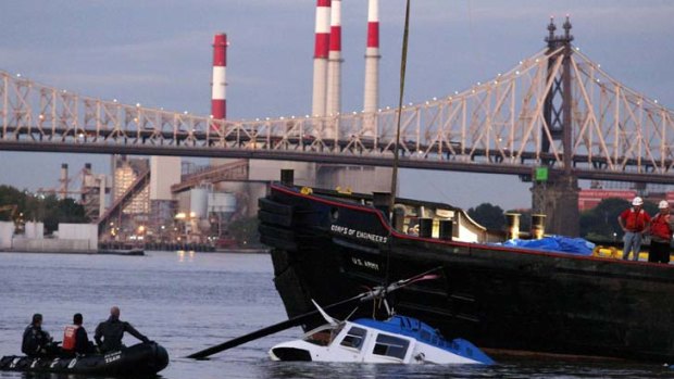 Death crash ... the helicopter that plunged into New York's East River yesterday, Sydney time.