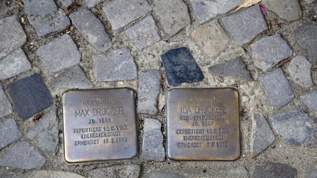 Stumbling stones in the pavement of Charlottenburg.