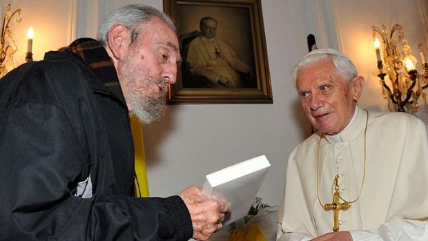 Former Cuban leader Fidel Castro and Pope Benedict discussed economic and environmental issues during a 30-minute meeting in Havana.