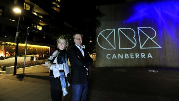 Michelle Melbourne, chair of the Canberra Business Council and Terry Shaw, managing director at Englobo group, next to the official logo.