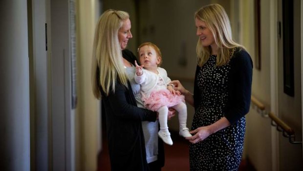 Dr Clare Whitehead (right) with Rochelle Haralambous and her baby Tia.