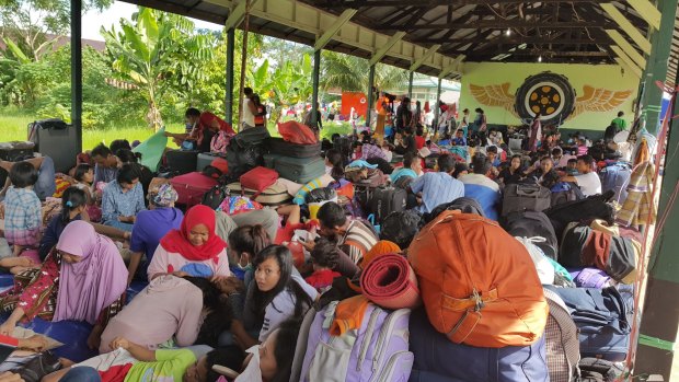 Former members of the Gafatar sect at a temporary evacuation camp in Pontianak, West Kalimantan, on Monday.