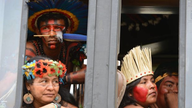Brazilian natives arrive at the United Nations Rio summit for sustainable development.
