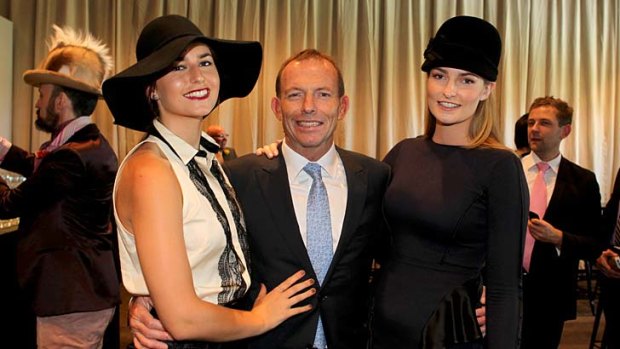 A day at the races: Tony Abbott and daughters.