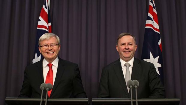 Prime Minister Kevin Rudd, picture with Deputy Prime Minister Anthony Albanese, challenges Tony Abbott to a debate at the National Press Club next Thursday.