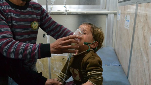 Syrian boy receives treatment following a suspected chlorine gas attack by Assad forces. 
