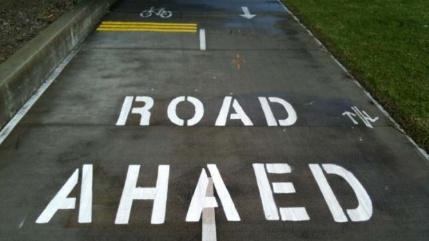 A misspelt bike path sign has locals amused.