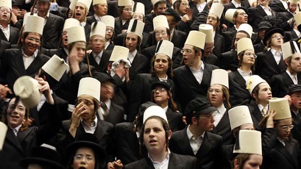 Ultra-Orthodox Jewish men at a synagogue in Israel.