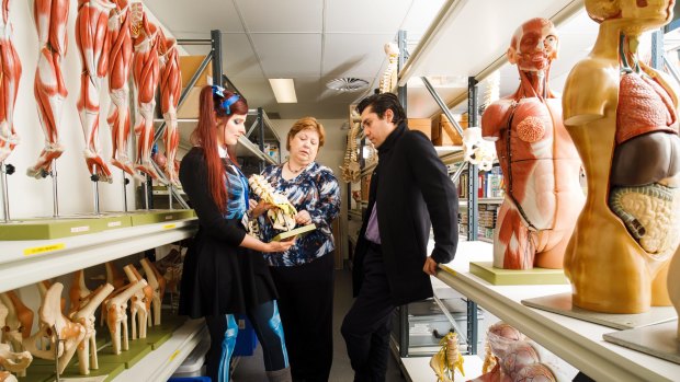 Anatomical services specialist Hannah Lewis, Associate Professor of Anatomy Krisztina Valter, and ANU body and tissue donation coordinator Dr Riccardo Natoli. Photo: Sitthixay Ditthavong