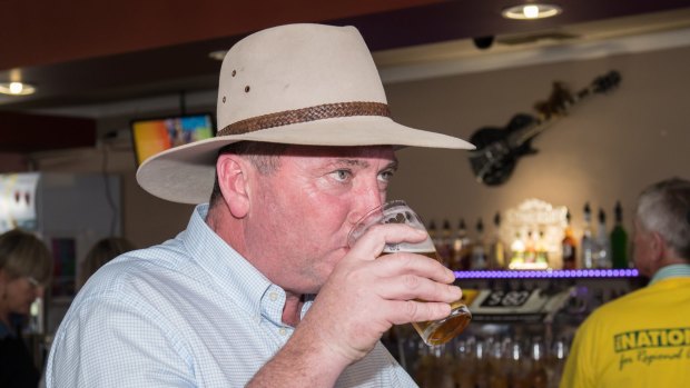 Barnaby Joyce at the Longyard Pub in Tamworth after the High court ruled he was a New Zealand Citizen.