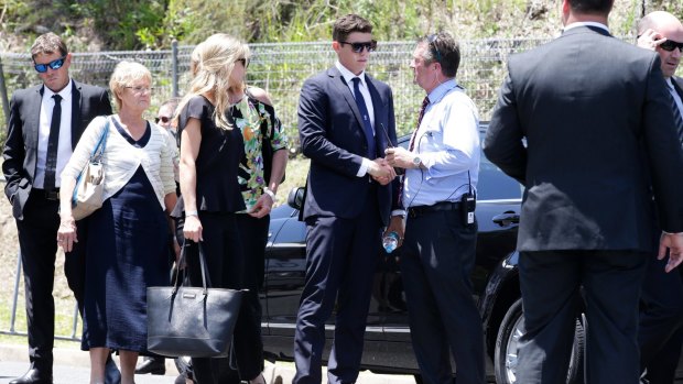 Sean Abbott arrives at the funeral in Macksville. 