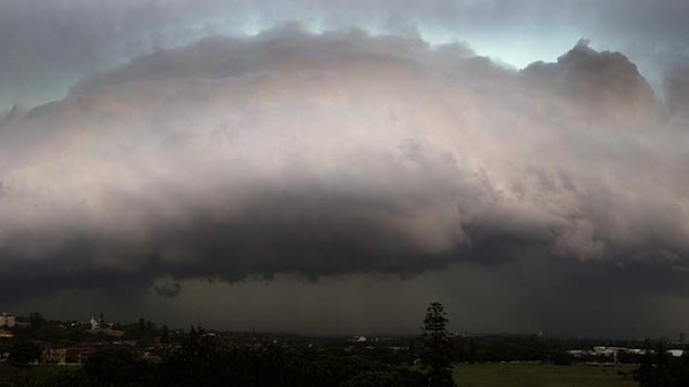 A shelf cloud formation in front of a line of storms that rolled through Sydney yesterday afternoon.