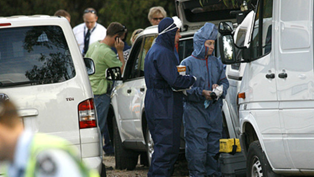 Police at the scene of the Canberra shootings.