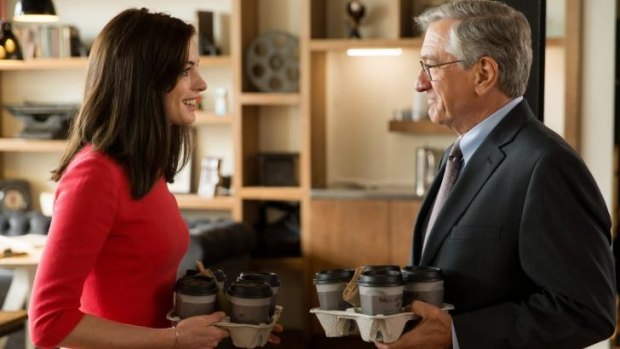 Anne Hathaway and Robert De Niro in <i>The Intern</i>.