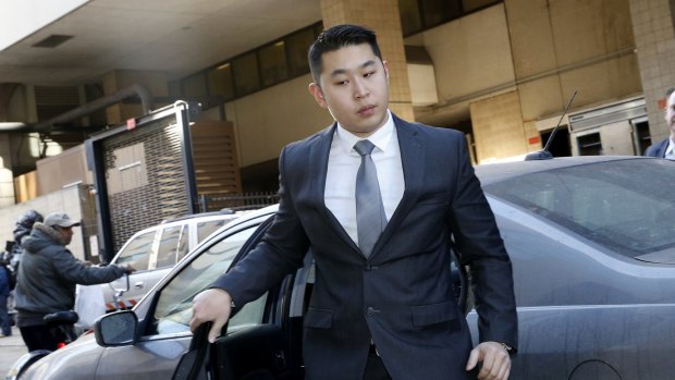 New York City police officer Peter Liang arrives at criminal court for his arraignment hearing. 
