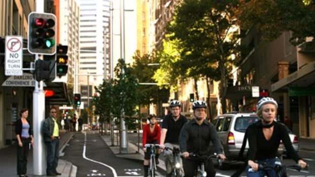 The new cycle way, which officially passes through the city at the corner of King and Sussex streets.