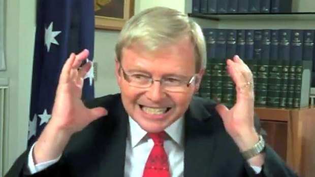 Insufficient evidence to lay charges: Screen shot of the Youtube video of Kevin Rudd swearing entitled <em>Kevin Rudd is a Happy Little Vegemite</em>.