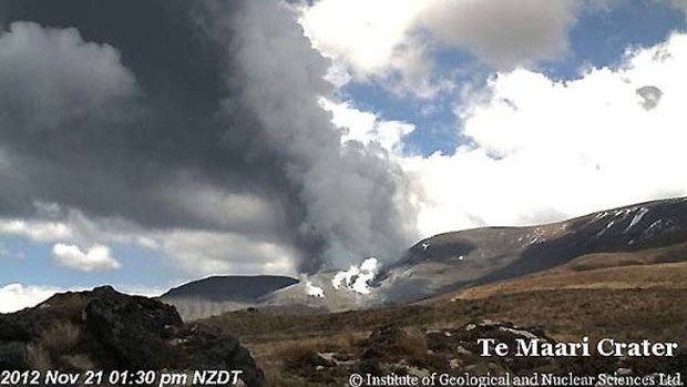 The eruption from the Te Maari Crater, on the northern side of Tongariro, was captured on web camera about 1.30pm (1130 AEDT) today.