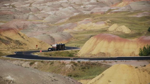 The road loops around Yellow Mounds.