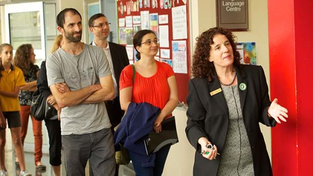 Glen Eira College principal Sheereen Kindler leads a tour of her school.