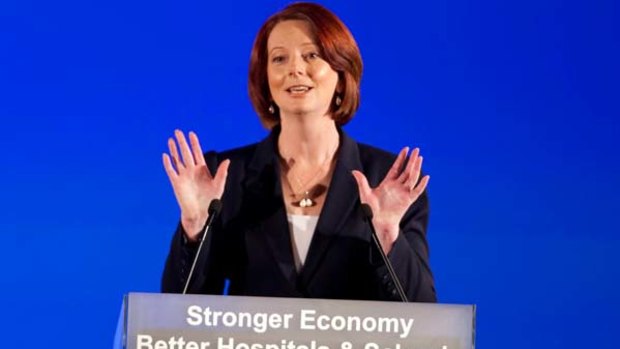 Prime Minister Julia Gillard addresses the party faithful at the Labor Party campaign launch at Brisbane Convention Centre.