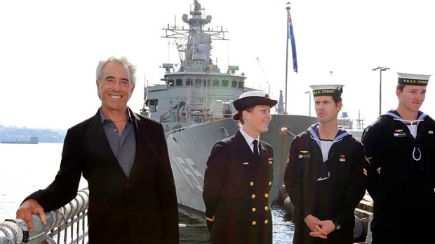 Naval gazing &#8230; Douglas Day Stewart, left, writer of <em>An Officer and a Gentleman</em>, on HMAS Sydney yesterday.