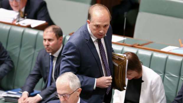 Minister for Immigration and Border Protection Peter Dutton and Prime Minister Malcolm Turnbull during Question Time. 