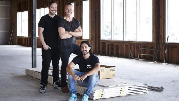 For the record: P. Coombes, Grant Smillie and Longrain Sydney's Louis Tikaram and the site of their new restaurant EP, opening in LA in October.