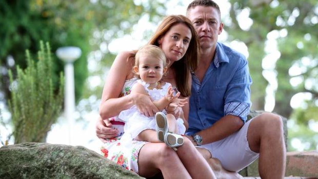 Heather Garriock with her partner Mathieu Louchart and 14-month-old daughter Kaizen.