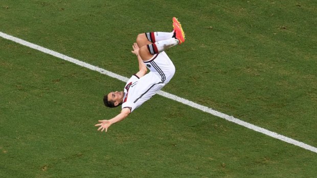 World Cup record: Miroslav Klose celebrates his goal.