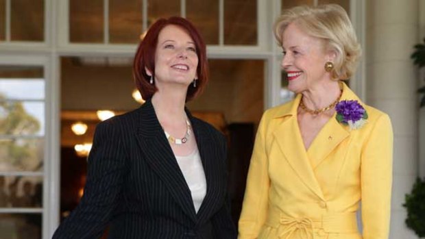 Julia Gillard with Quentin Bryce at Government House  after being sworn in as Prime Minister.