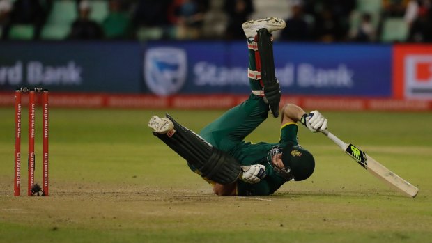 How he rolls: South Africa's David Miller makes his ground on the way to an unbeaten ton.