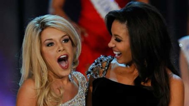 Shocked ... Teresa Scanlan, left, reacts after she was announced as Miss America.