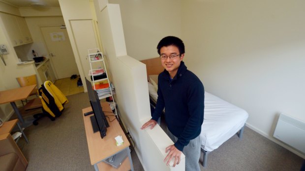 Student Kenneth in his rented apartment in Lygon Street, Carlton.