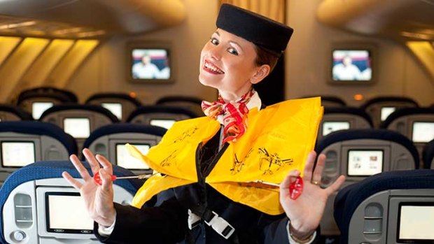 A flight attendant's safety demonstration: are you paying attention?