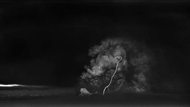A lightning bolt flashes through the ash cloud erupting from the Grimsvotn volcano.